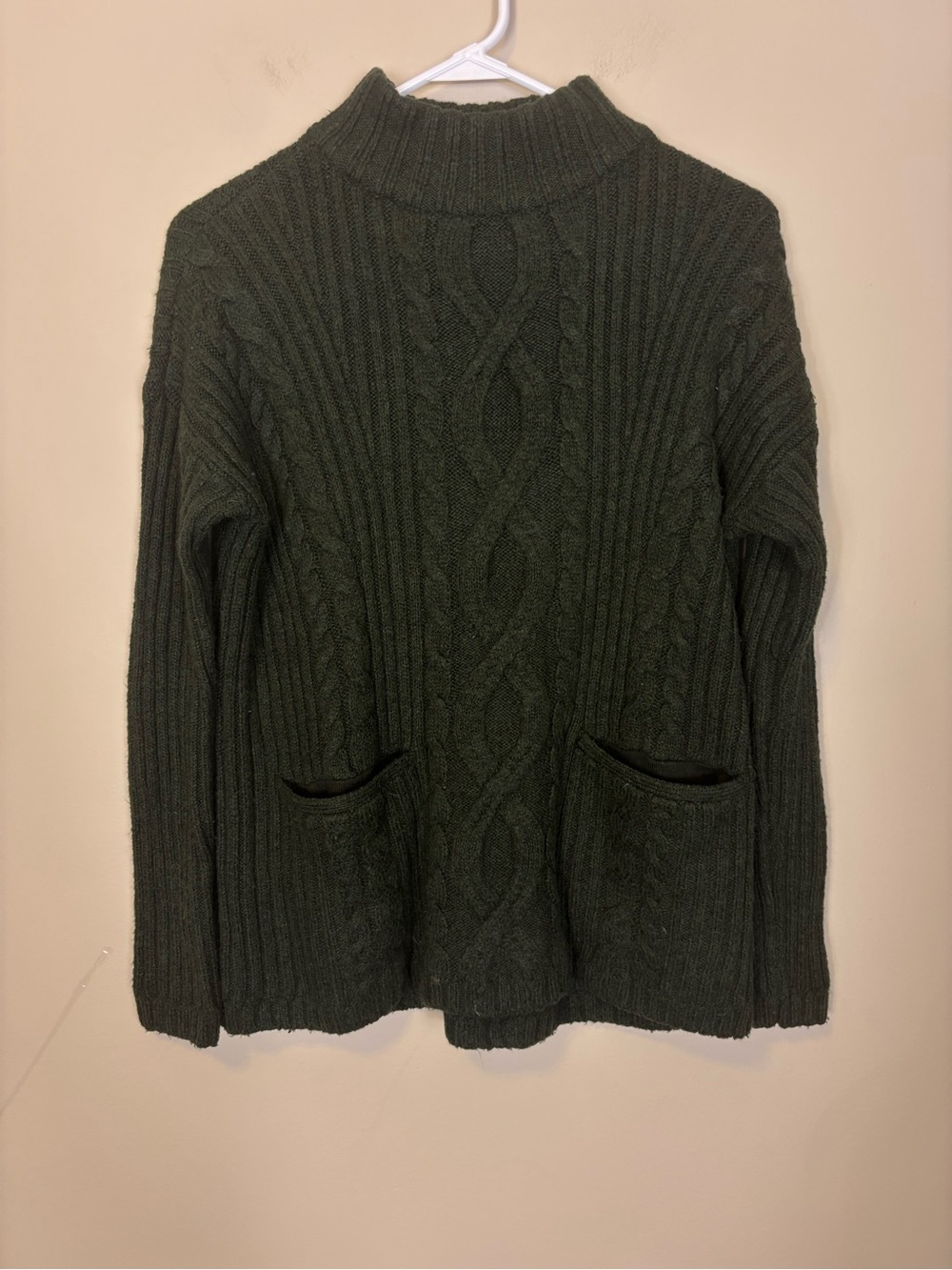 Abercrombie & Fitch Olive Green Cable Ribbed Knit Mock Neck Sweater XS